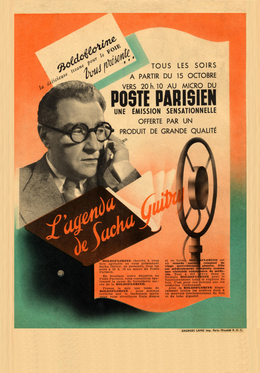Réclame du Poste Parisien parrainé par les tisanes Boldoflorine, 1938