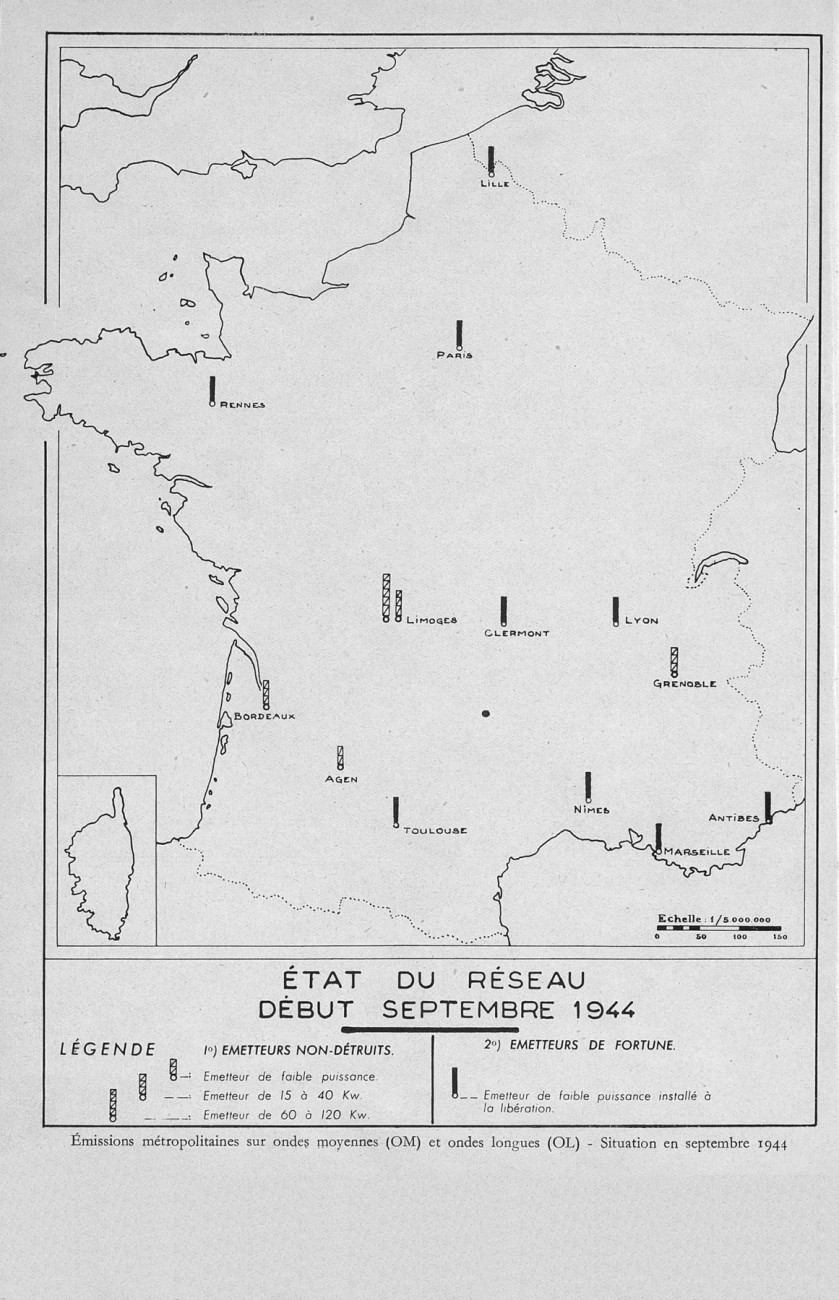 Etat du réseau en septembre 1944. Extrait d’une brochure de présentation de la RDF, 1948